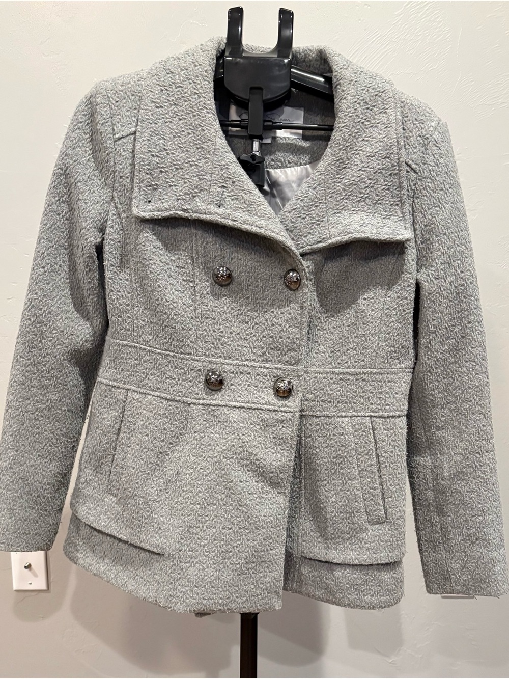 Jessica Simpson Light Gray Double-Breasted Peacoat